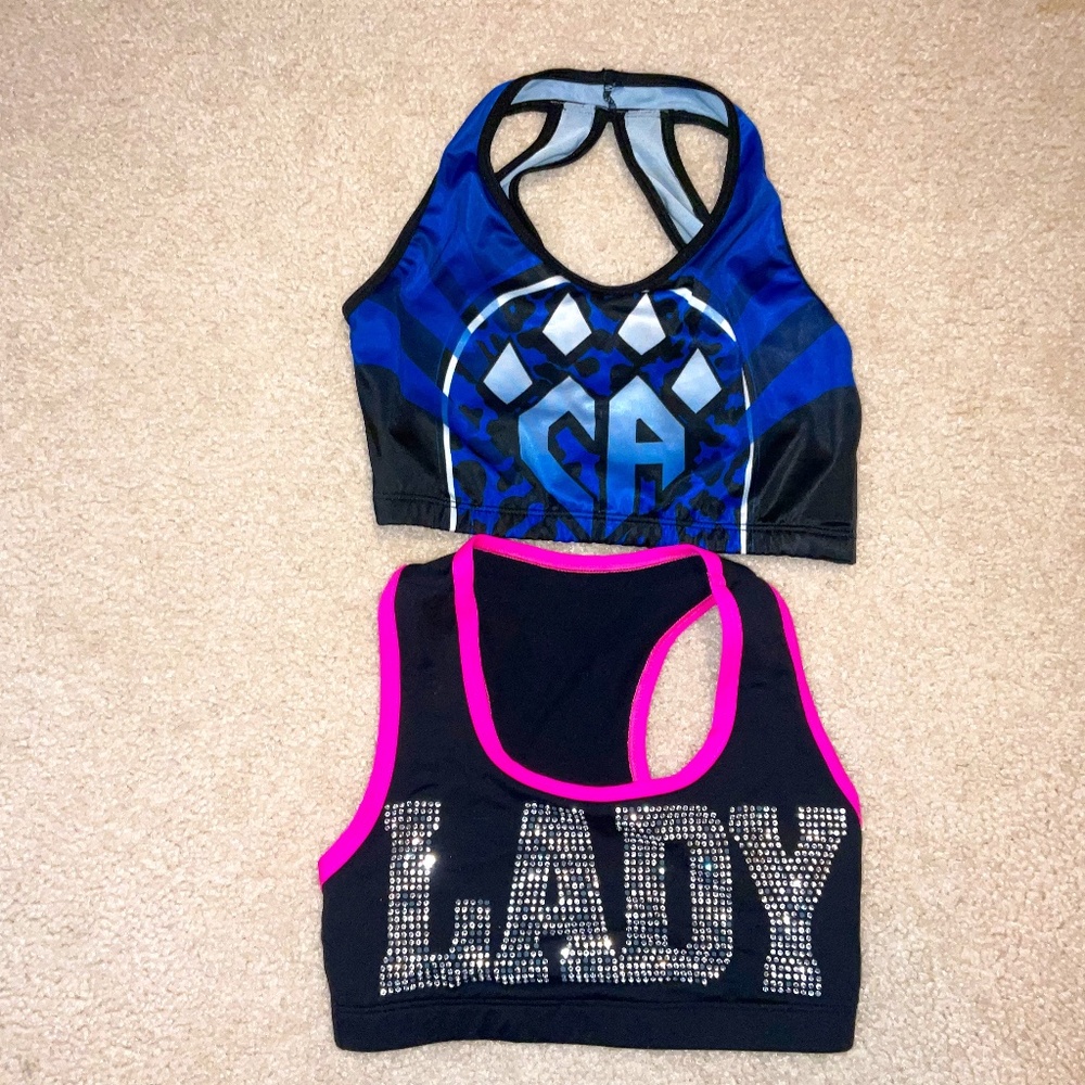 Pack of 2 Allstar Cheer Sports Bras (Adult XS+Youth Large)
